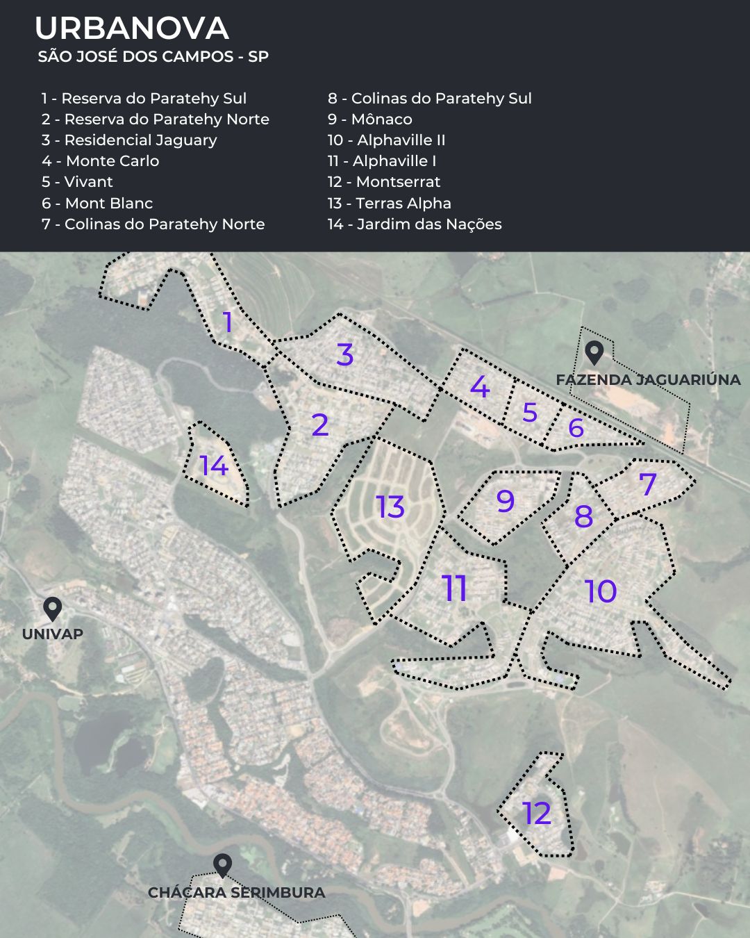 Mapas dos condomínios de São José dos Campos - Urbanova 1