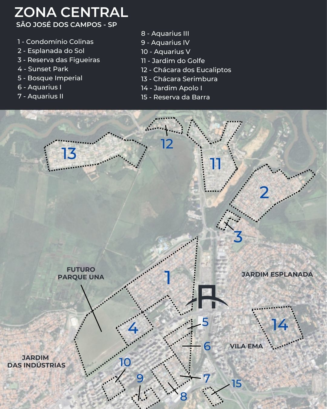 Mapas dos condomínios de São José dos Campos - Zona Central