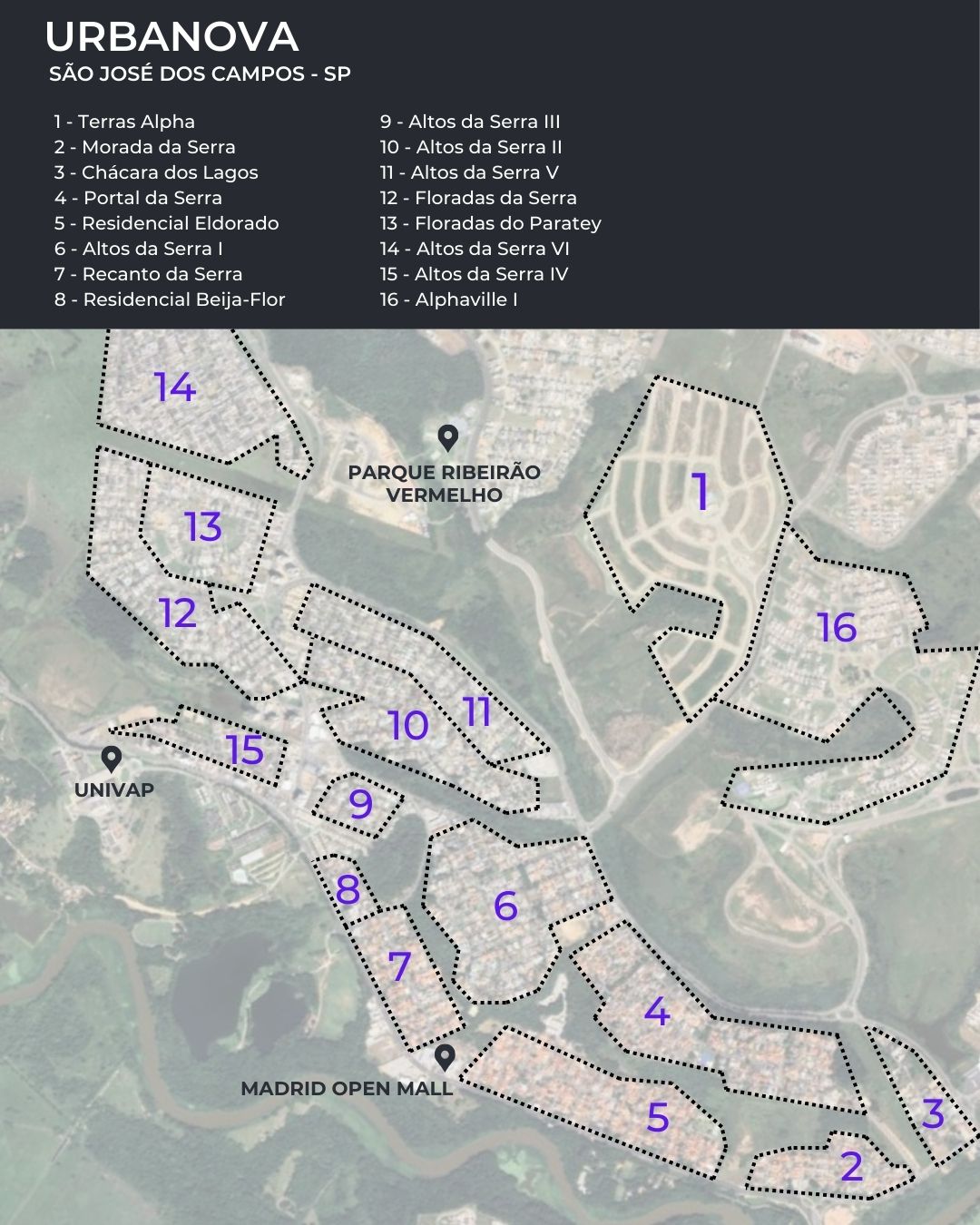 Mapas dos condomínios de São José dos Campos - Urbanova 2